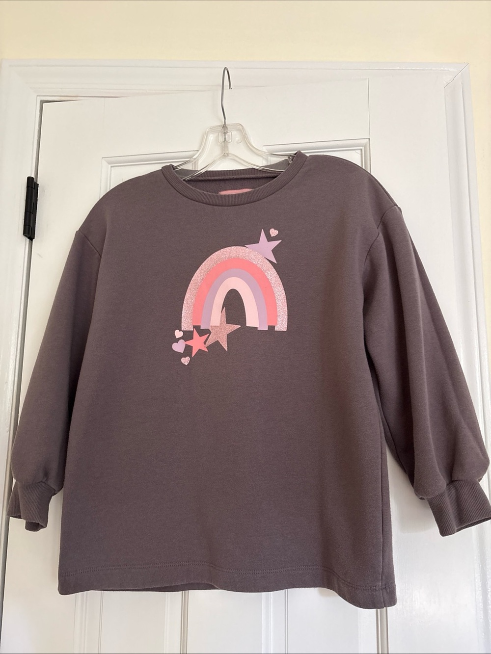 BCBG Girls Gray Pullover Sweater with Pink Rainbow & Stars, size 10-12